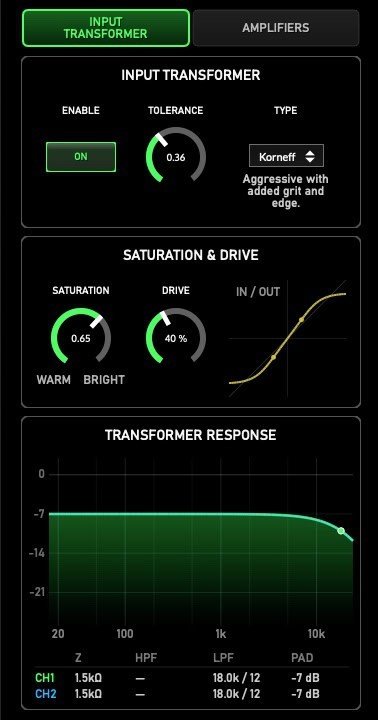 Preamp and transformer settings